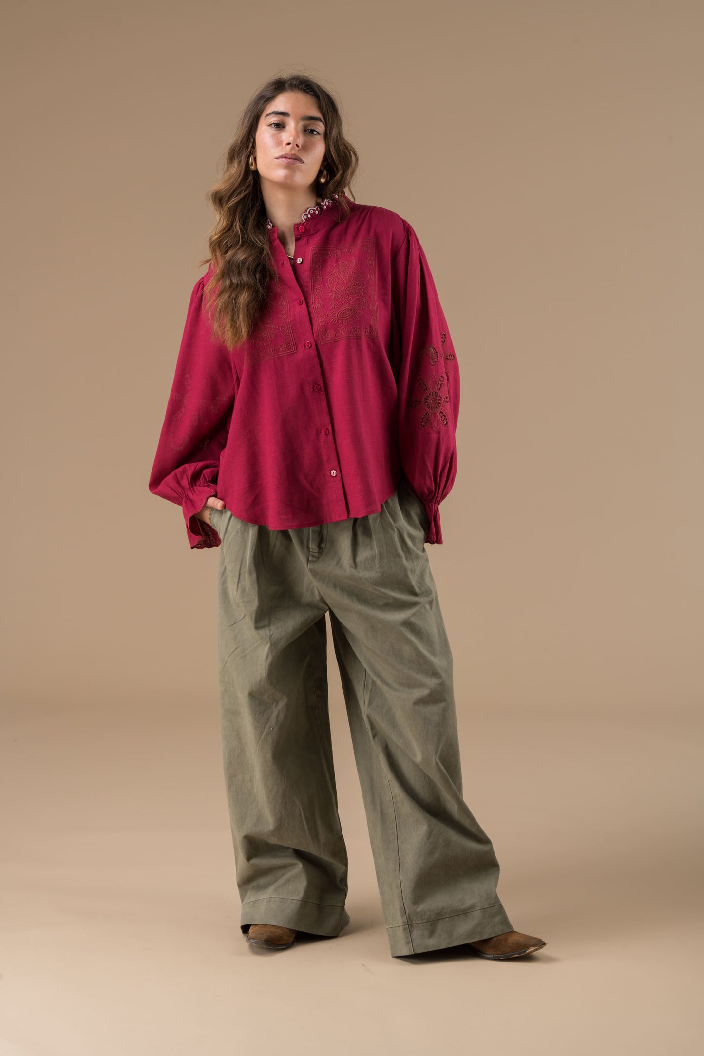 Chemise Kimber Bordeaux manches longues