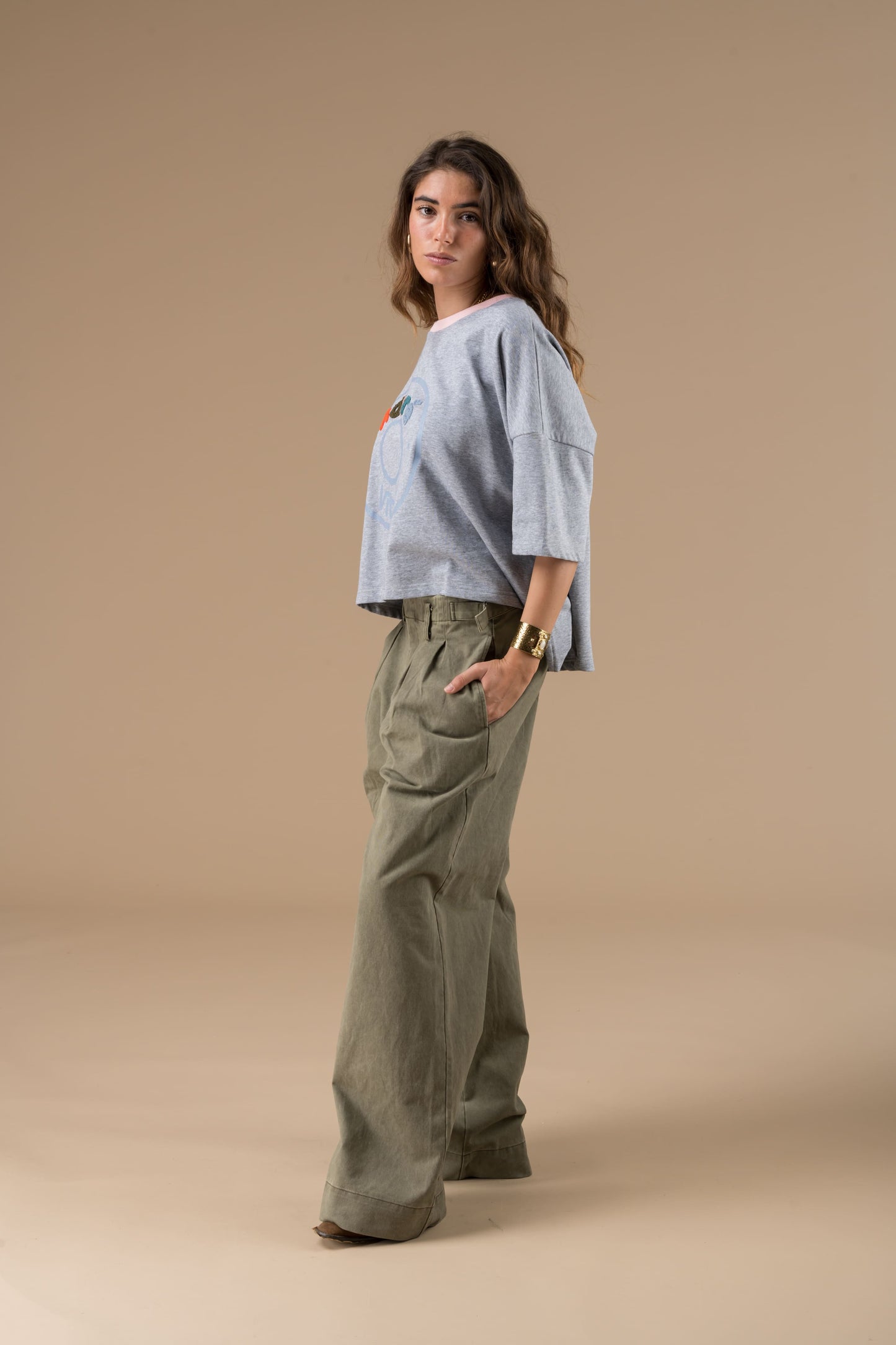 Pantalon Bégonia Kaki à pinces