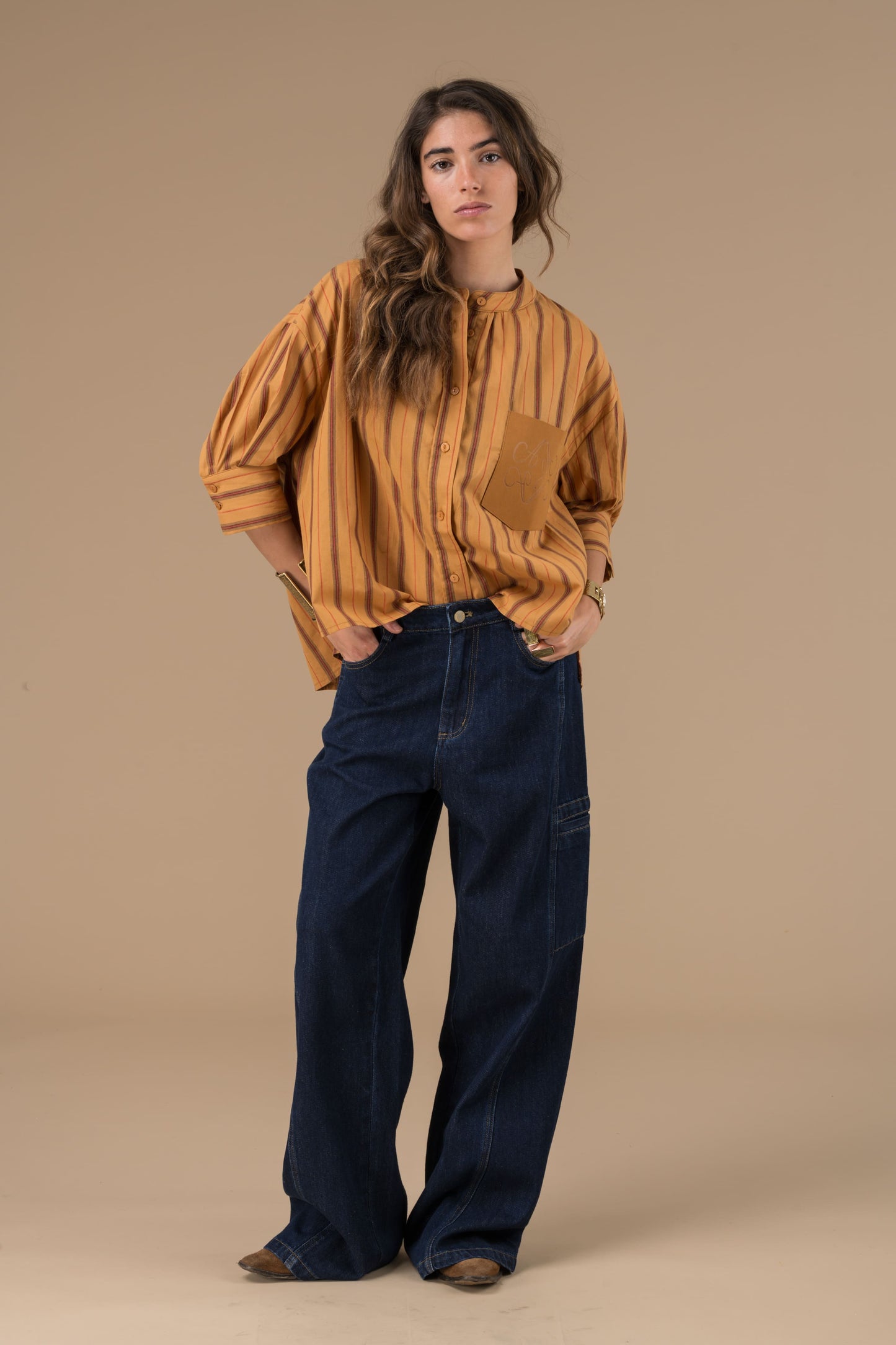 Blouse Cyrielle Rayures Camel et rouge