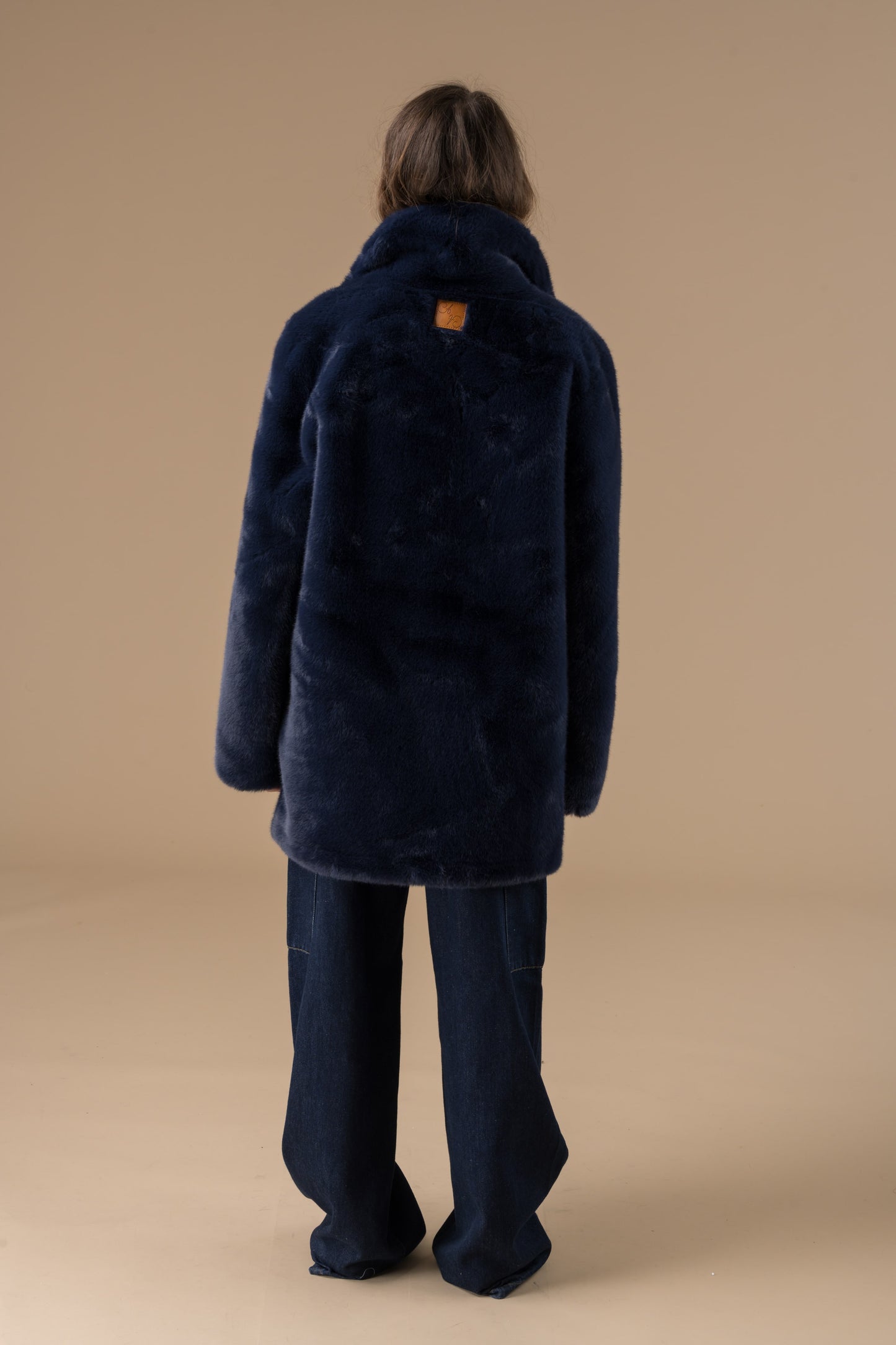 Manteau Tatiana Marine fourrure et col tailleur