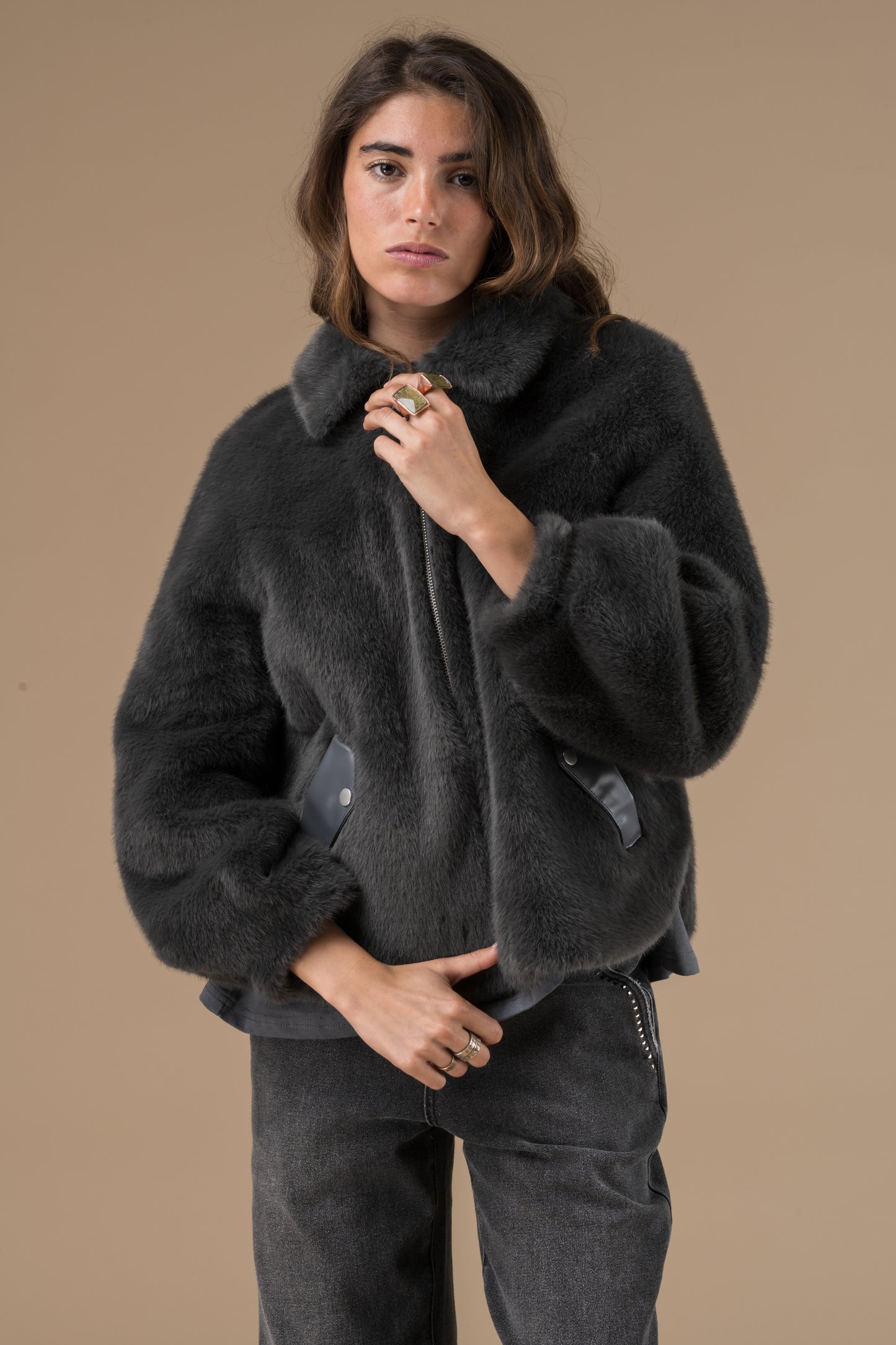 Manteau Natacha en fourrure façon velours