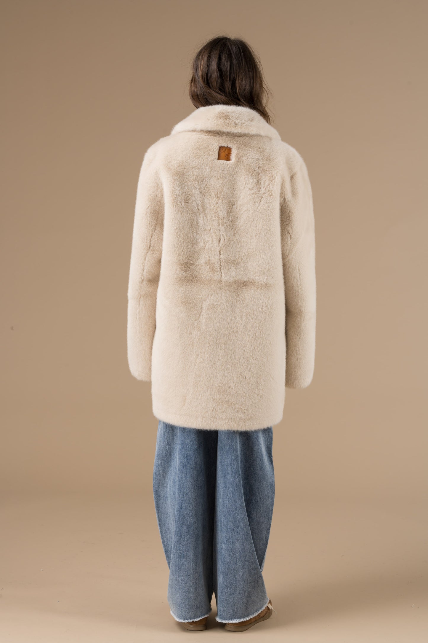 Manteau Tatiana Marine fourrure et col tailleur