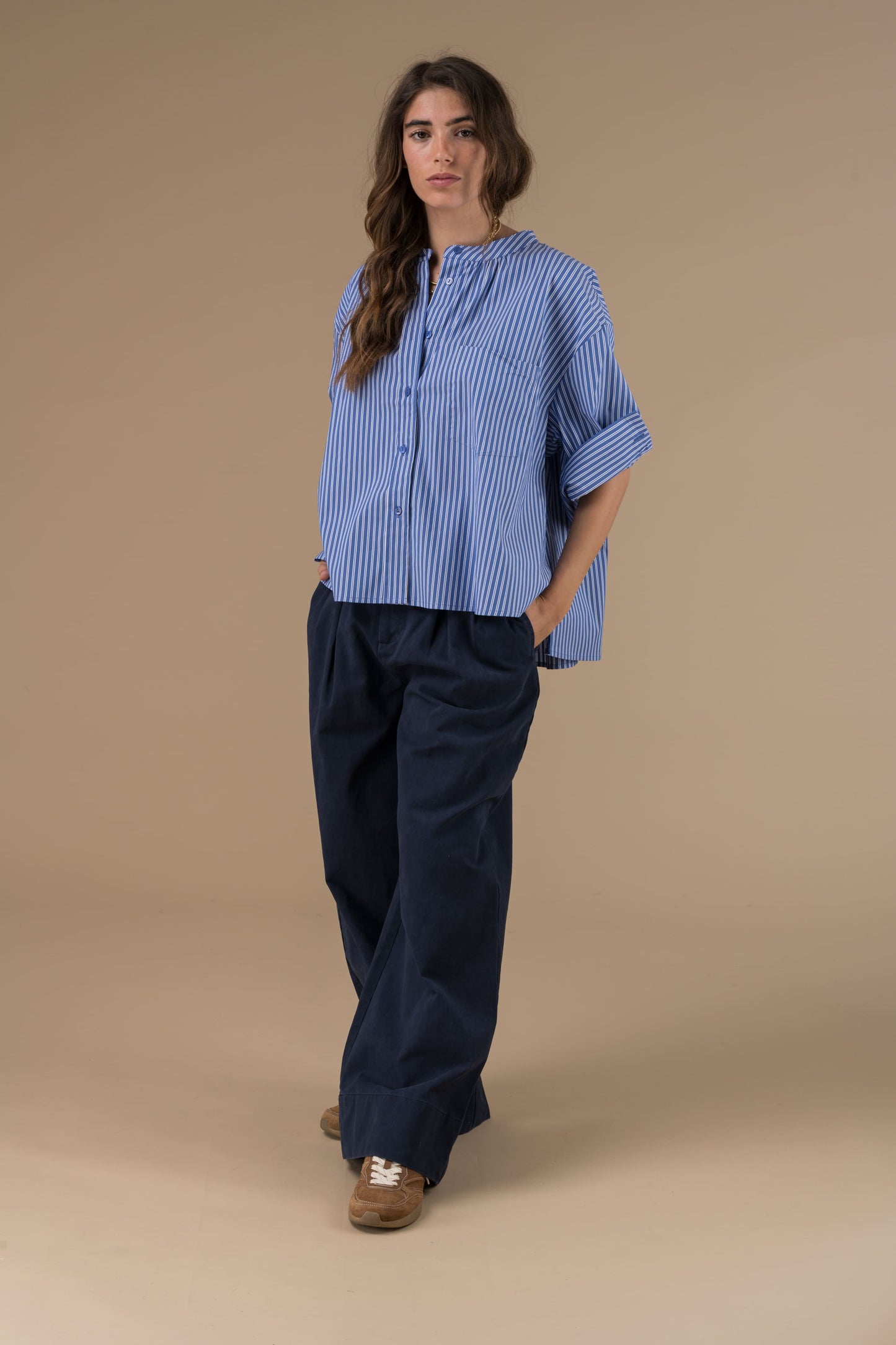 Chemise blouse Cyrielle Rayures bleues foncées