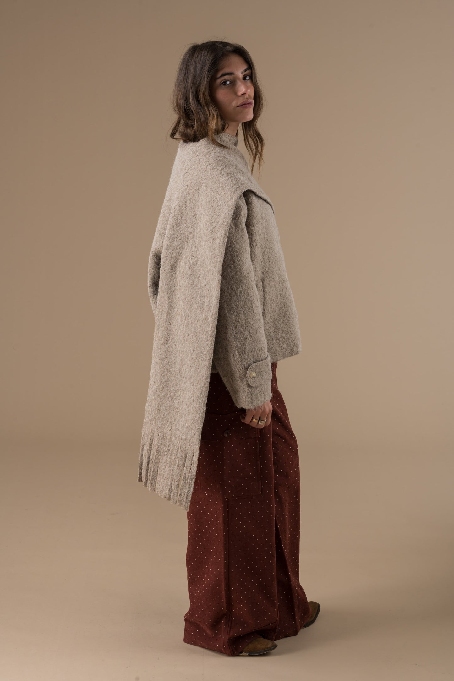 Manteau Aster façon laine avec écharpe amovible assortie