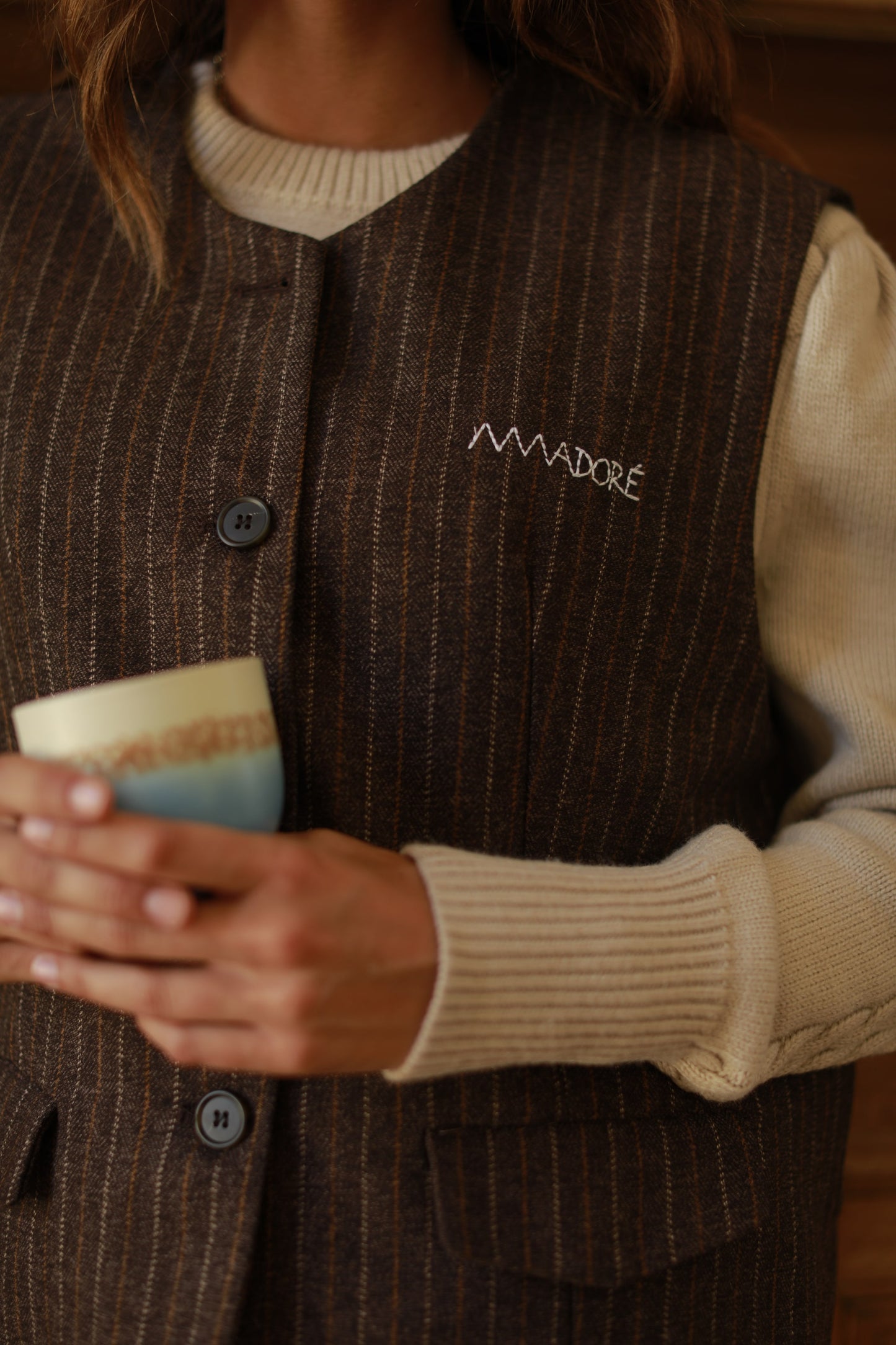Gilet Francis à rayures fines façon laine
