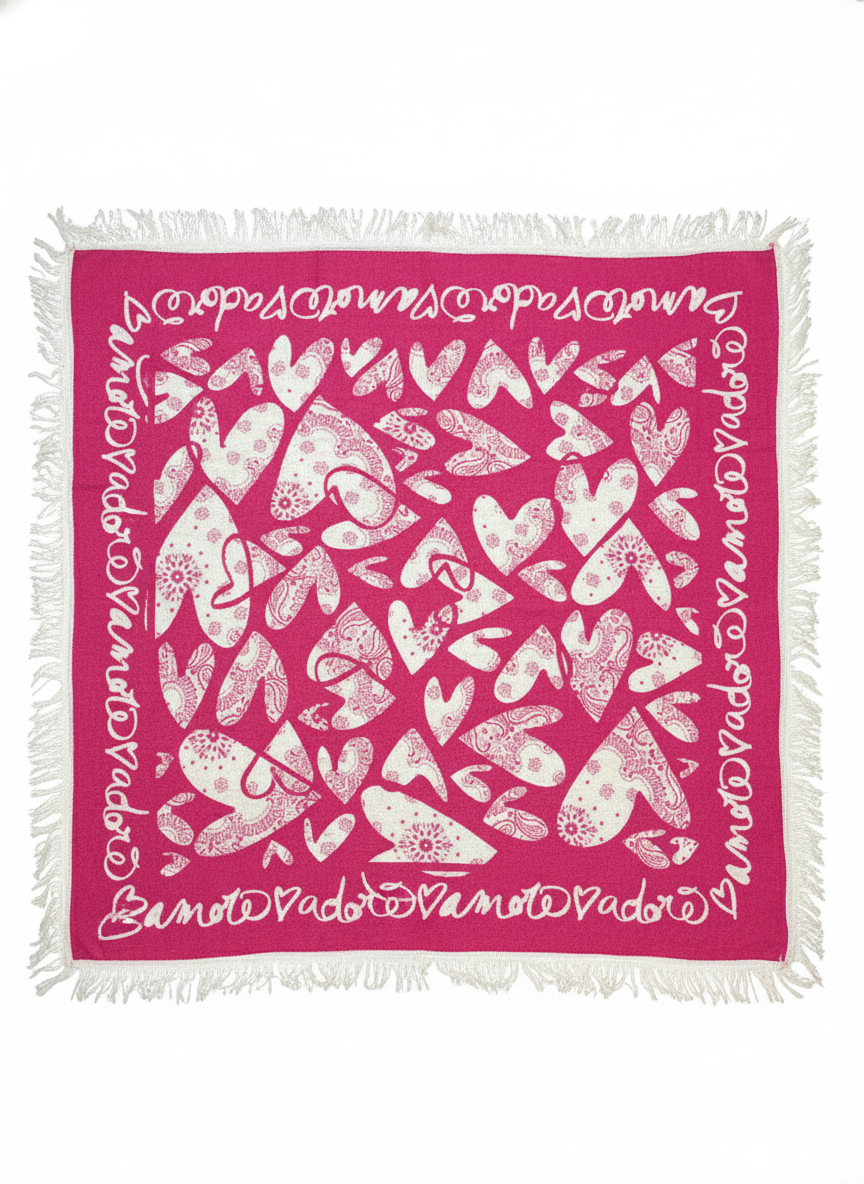 Foulard Bandana Leia Coeur Rose Ecru