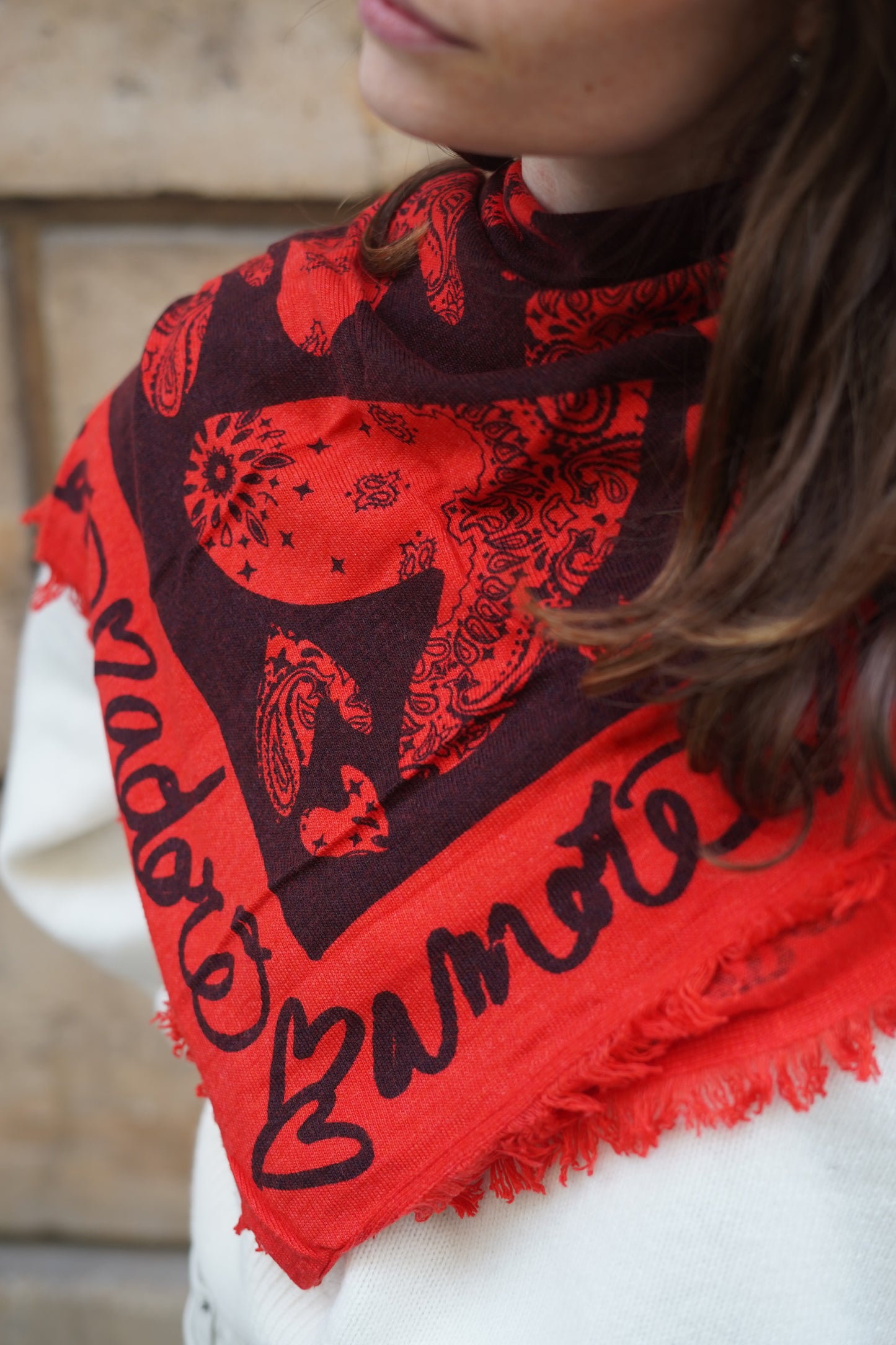 Foulard Bandana Lana Coeur Red Corail