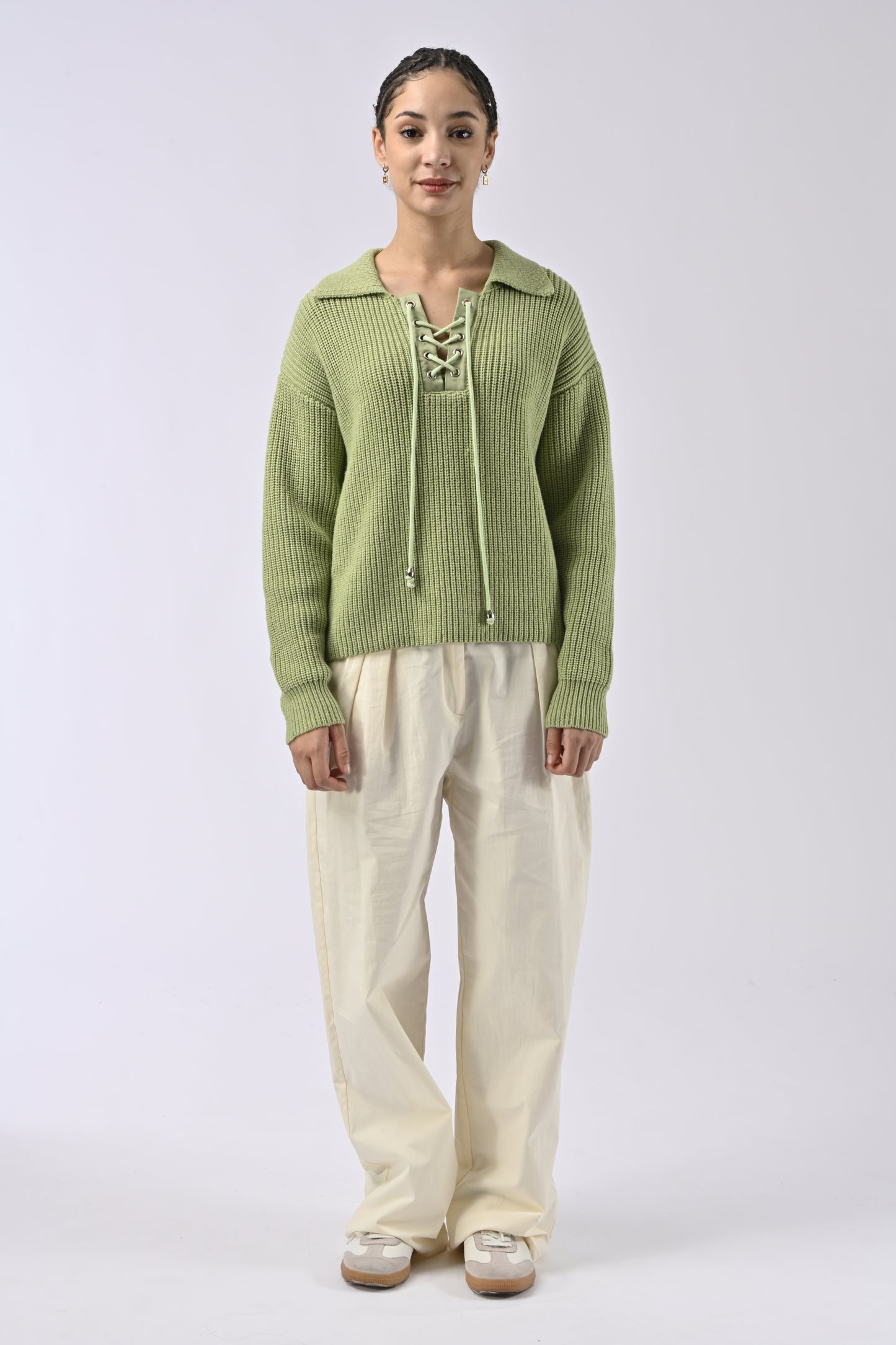 Roger Ecru Lace-up Sweater