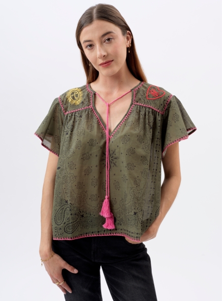 Felix khaki bandana blouse