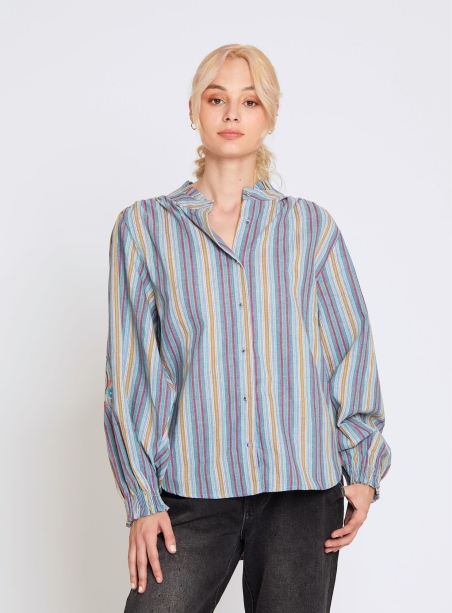 Joey Embroidered Blue Stripes Shirt