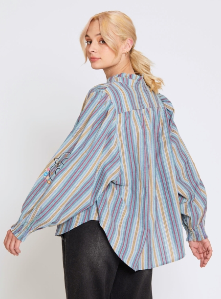 Joey Embroidered Blue Stripes Shirt