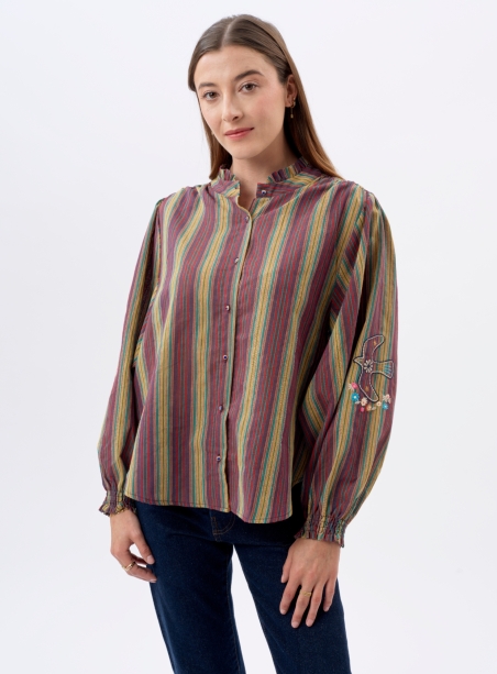 Joey Embroidered Navy Stripe Shirt