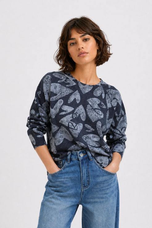 Pull Linda Bandana aux motifs cœur