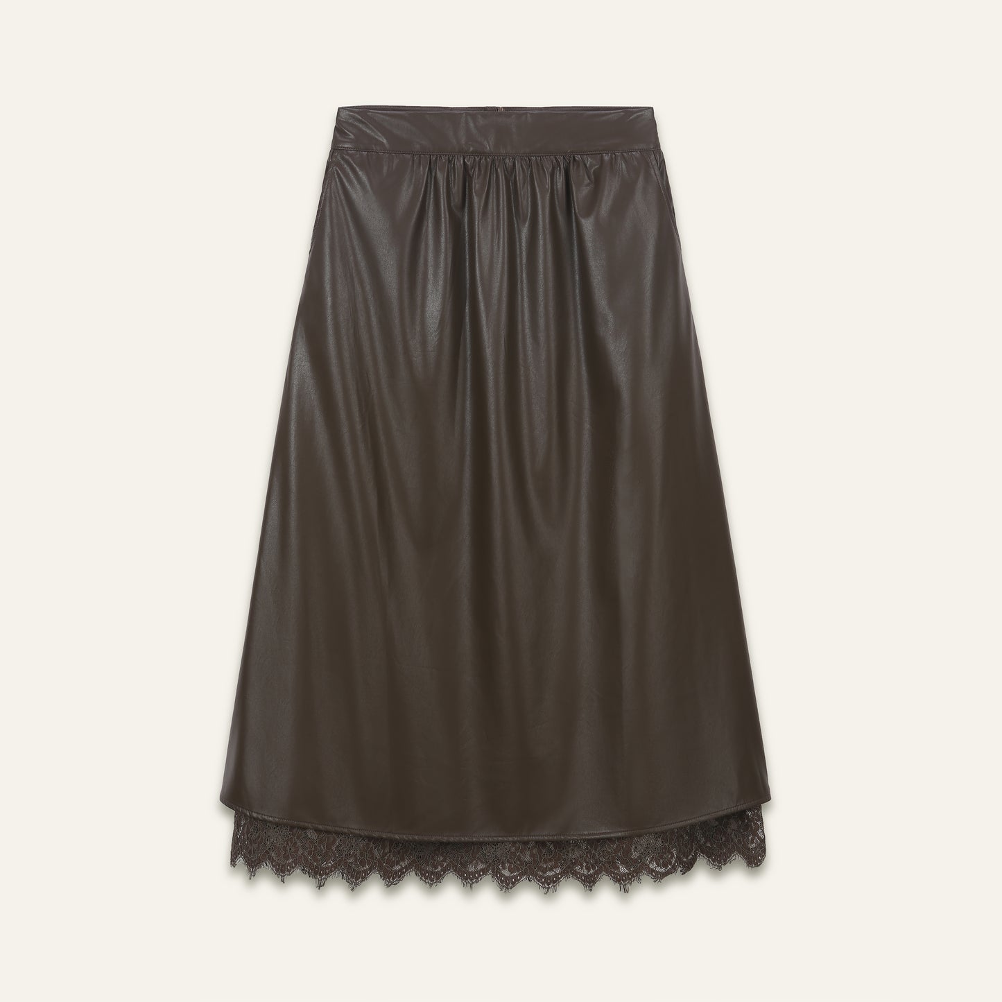 Jupe simili-cuir & dentelle Acacia - Kaki
