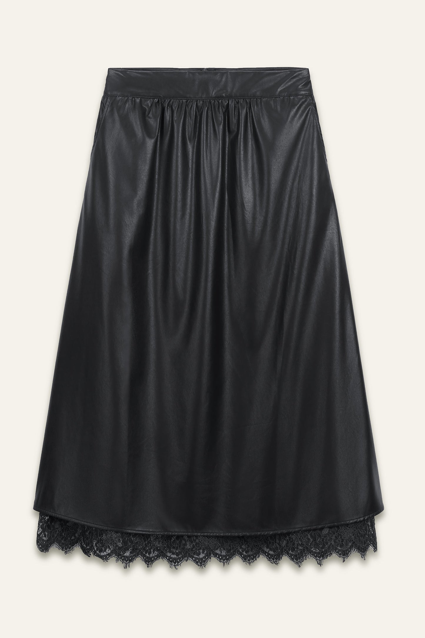 Jupe longue simili-cuir & dentelle Acacia - Noir