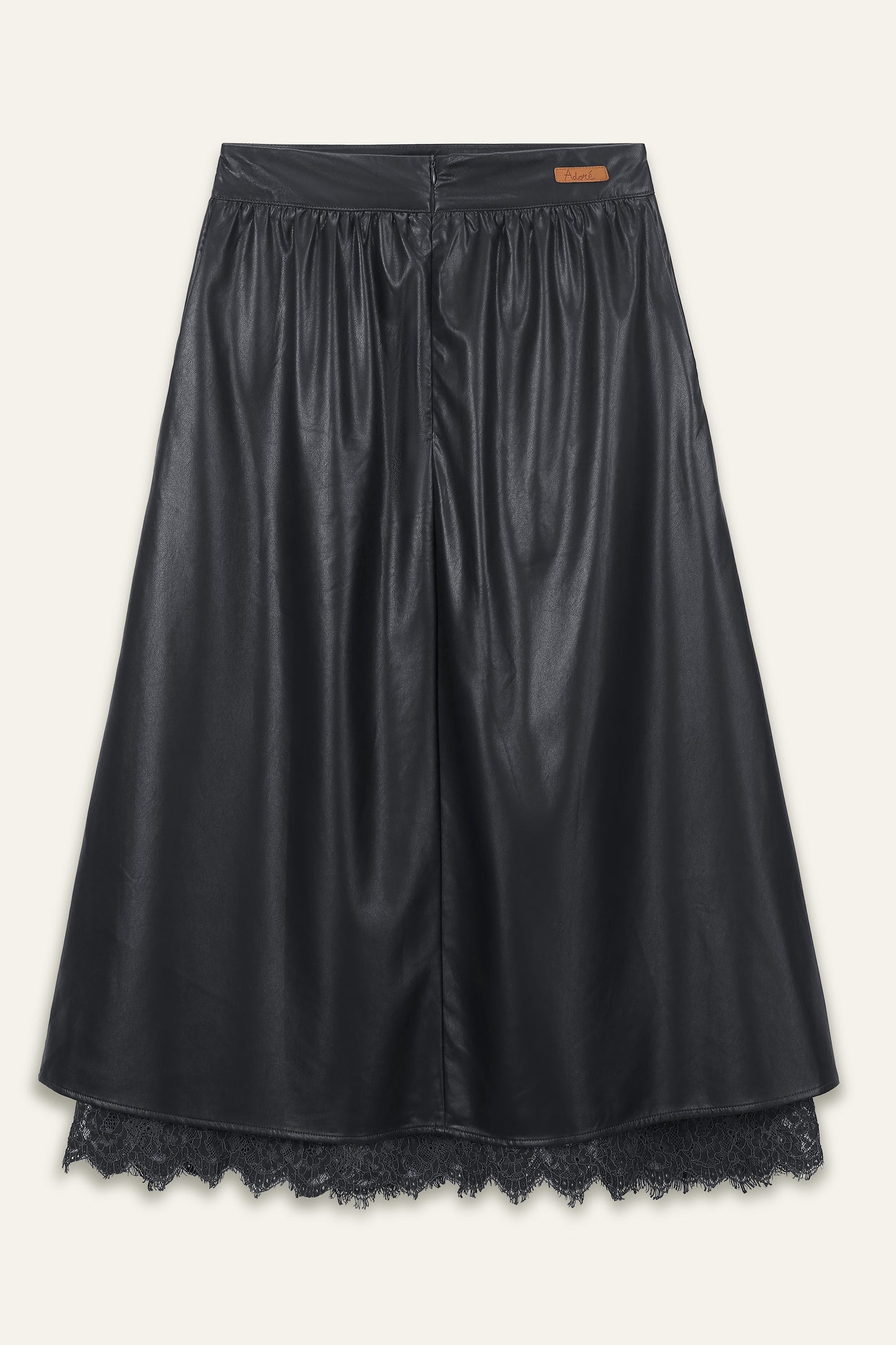 Jupe longue simili-cuir & dentelle Acacia - Noir