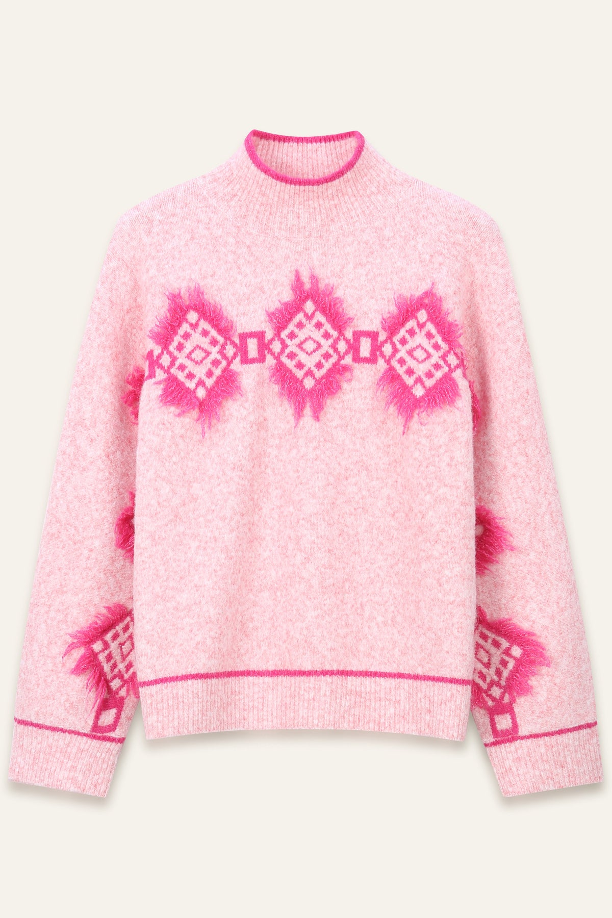 Pull à motifs géométriques rose fuchsia Aurea - Rose