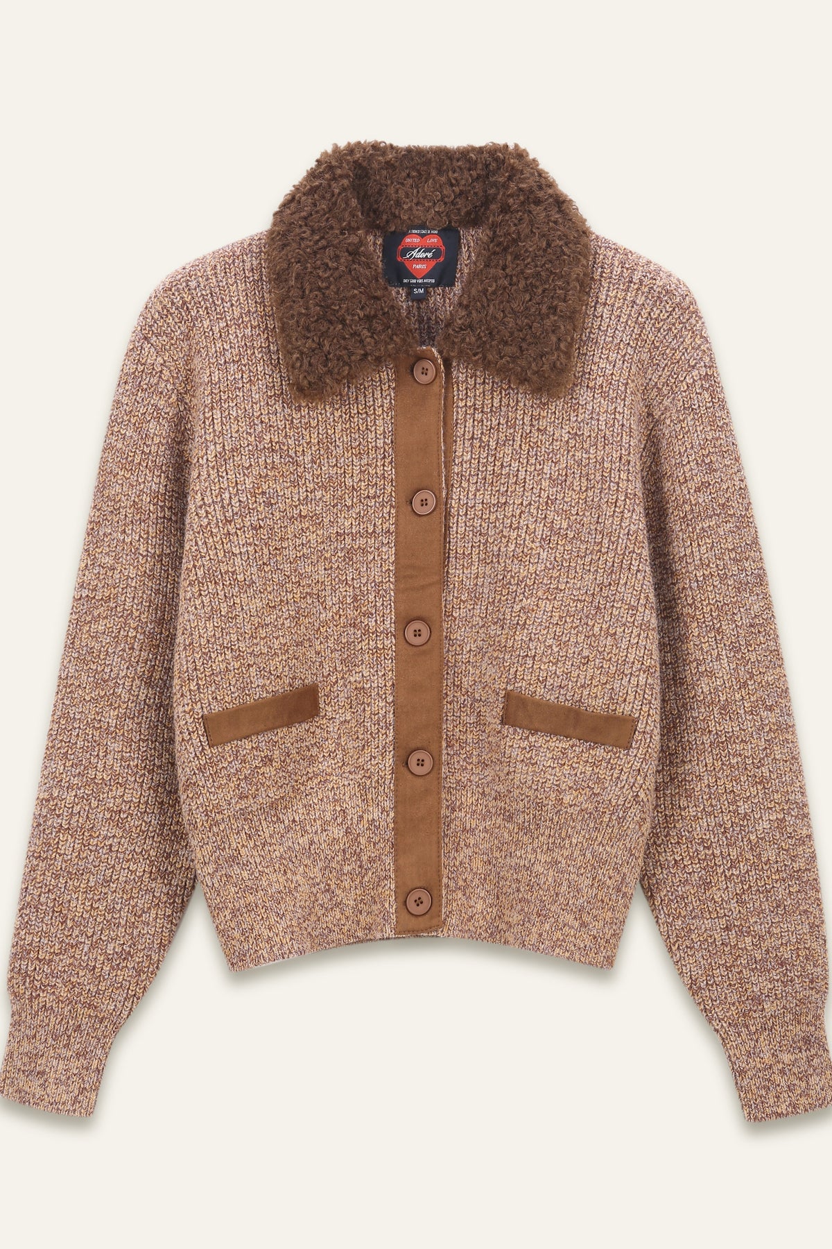 Cardigan en maille à col effet fourrure Benji - Chocolat
