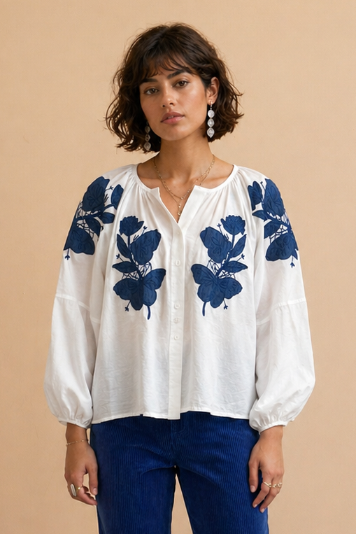 Blouse broderies Blora - Ecru
