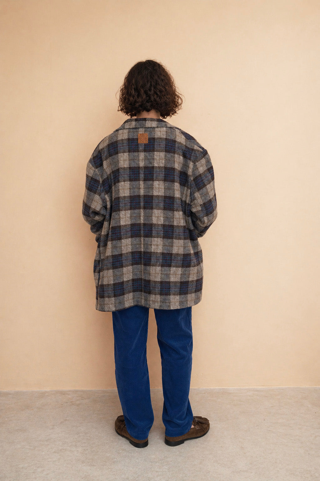 Blazer oversize en laine Boy - Carreaux Beige et Bleu
