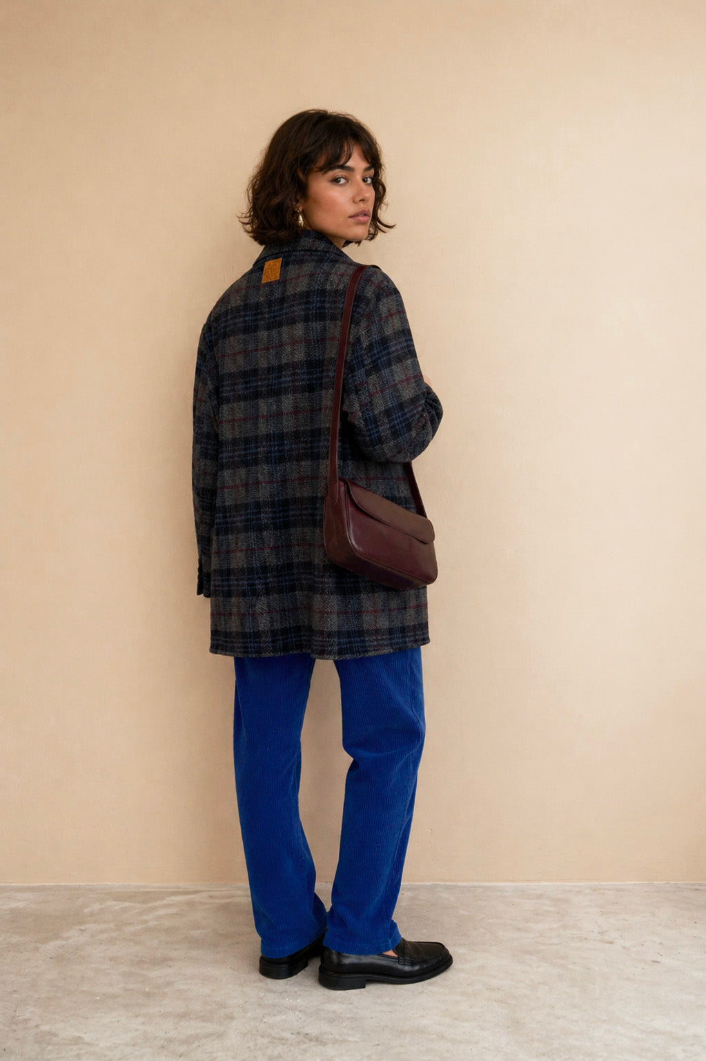 Blazer oversize en laine Boy - Carreaux Marine