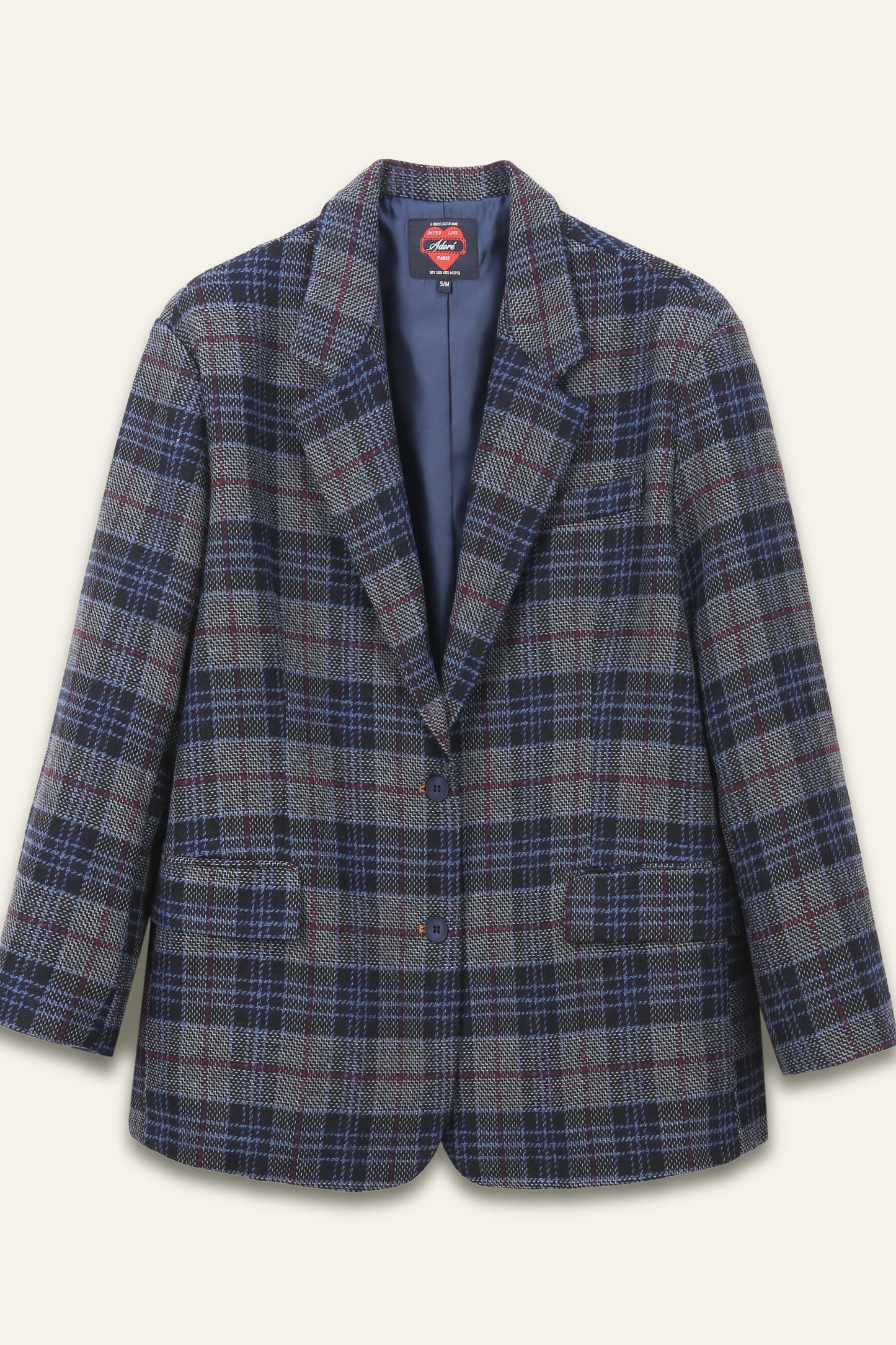 Blazer oversize en laine Boy - Carreaux Marine