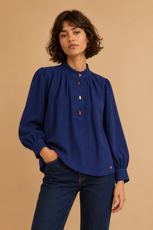 Blouse avec des boutons fantaisie Vicky - Marine