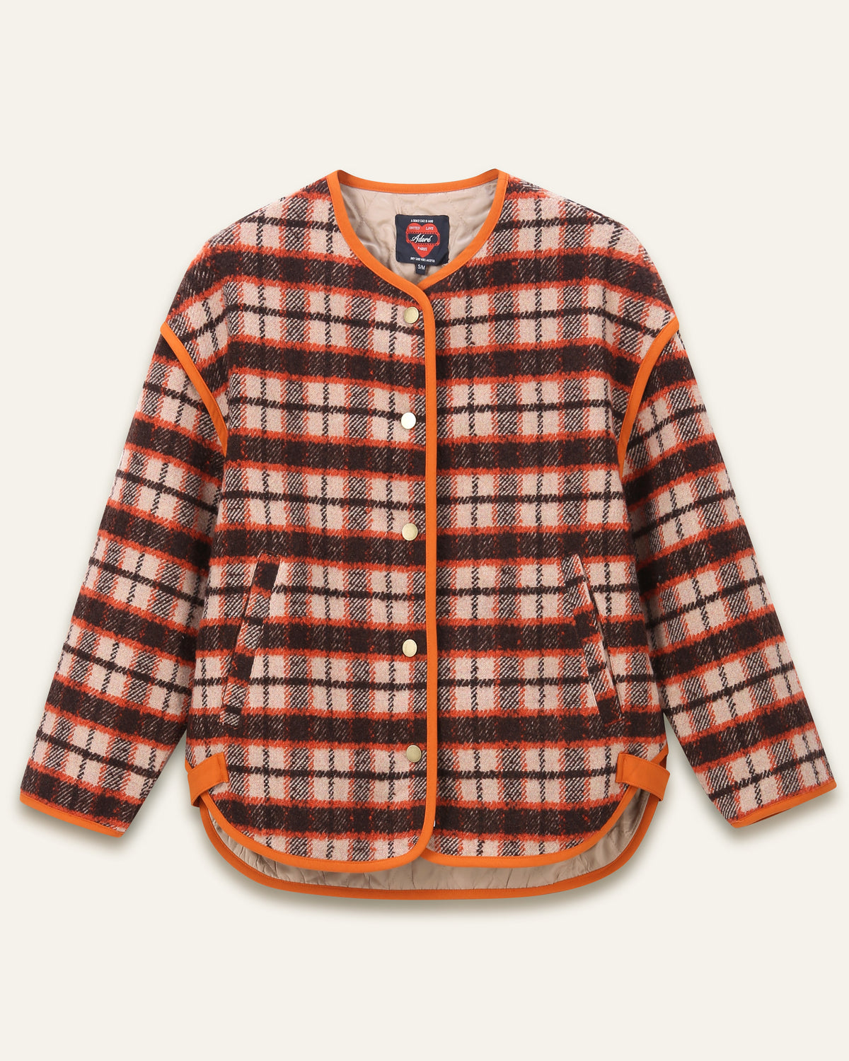Veste rétro en laine Patricia - Carreaux orange et marron
