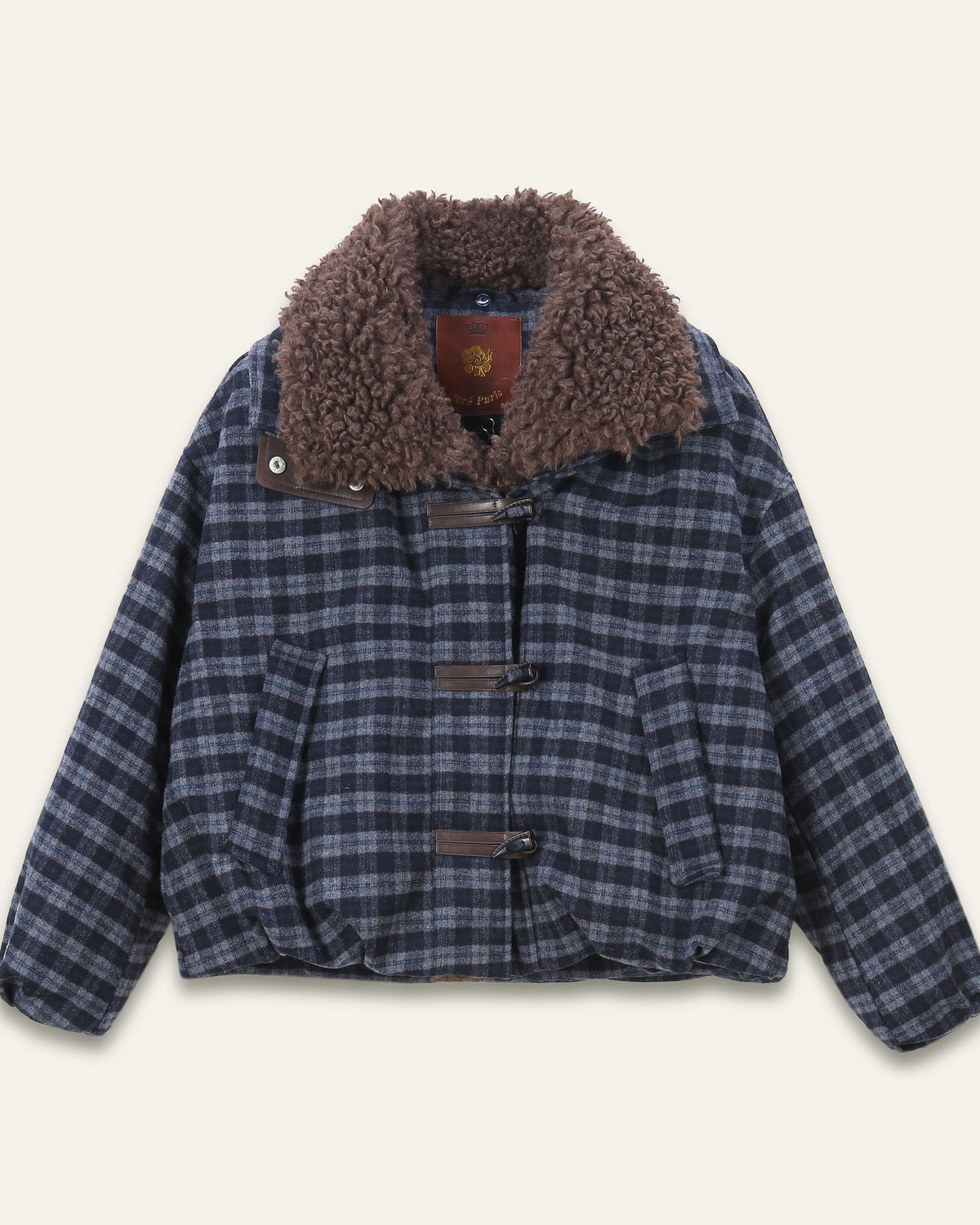 Veste laine col moumoute fourrure marron Aurelio - Carreaux Bleus