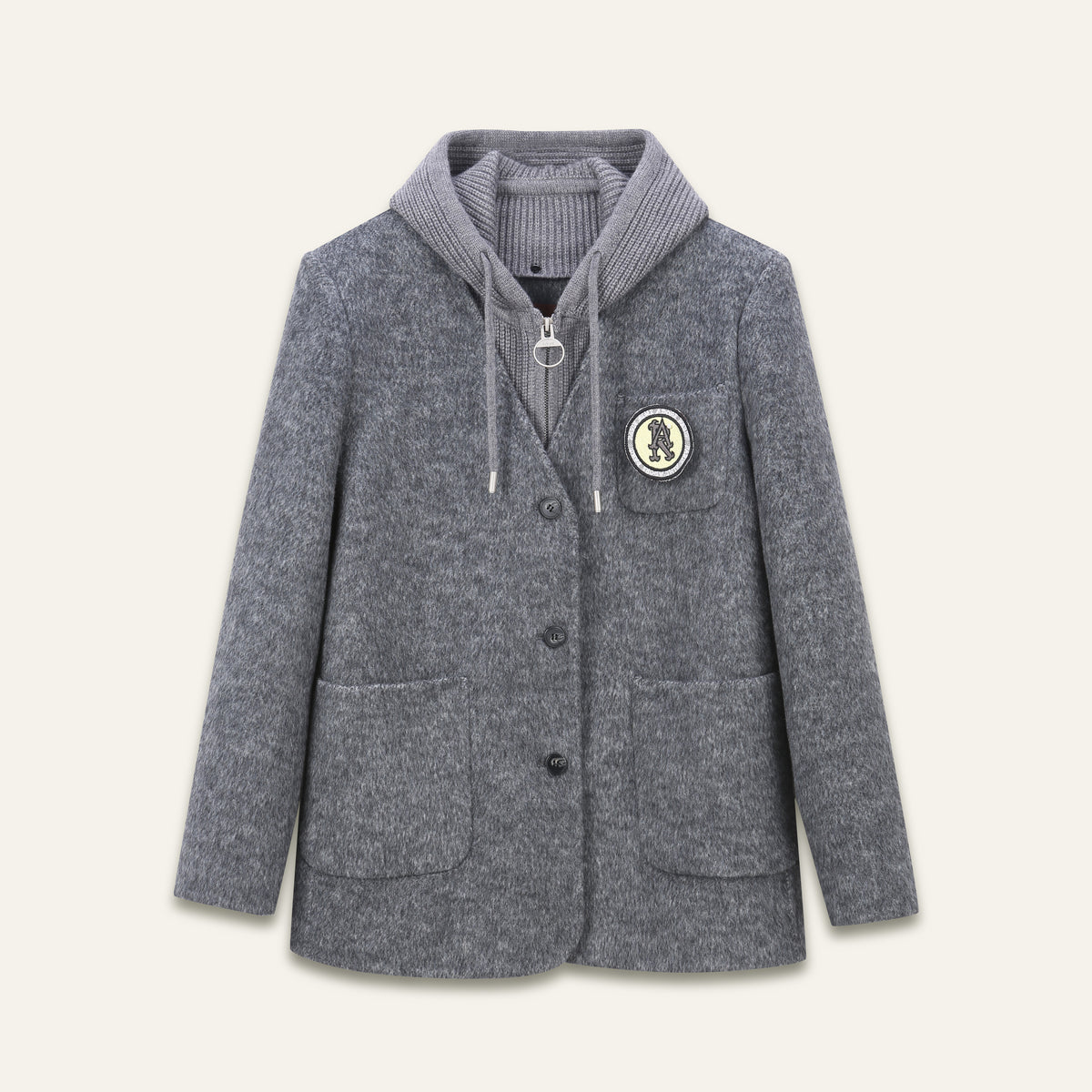 Veste blazer en laine à capuche Roberto - Gris