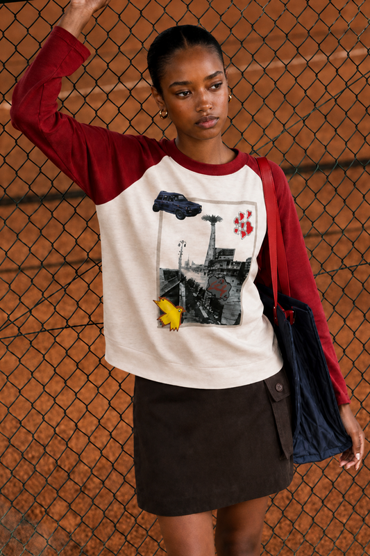 Sweat rétro manches raglan Angelica - Écru et Rouge