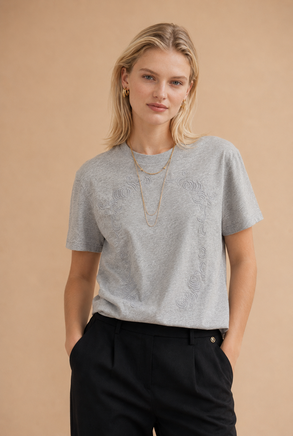 T-shirt brodé Alice - Gris chiné