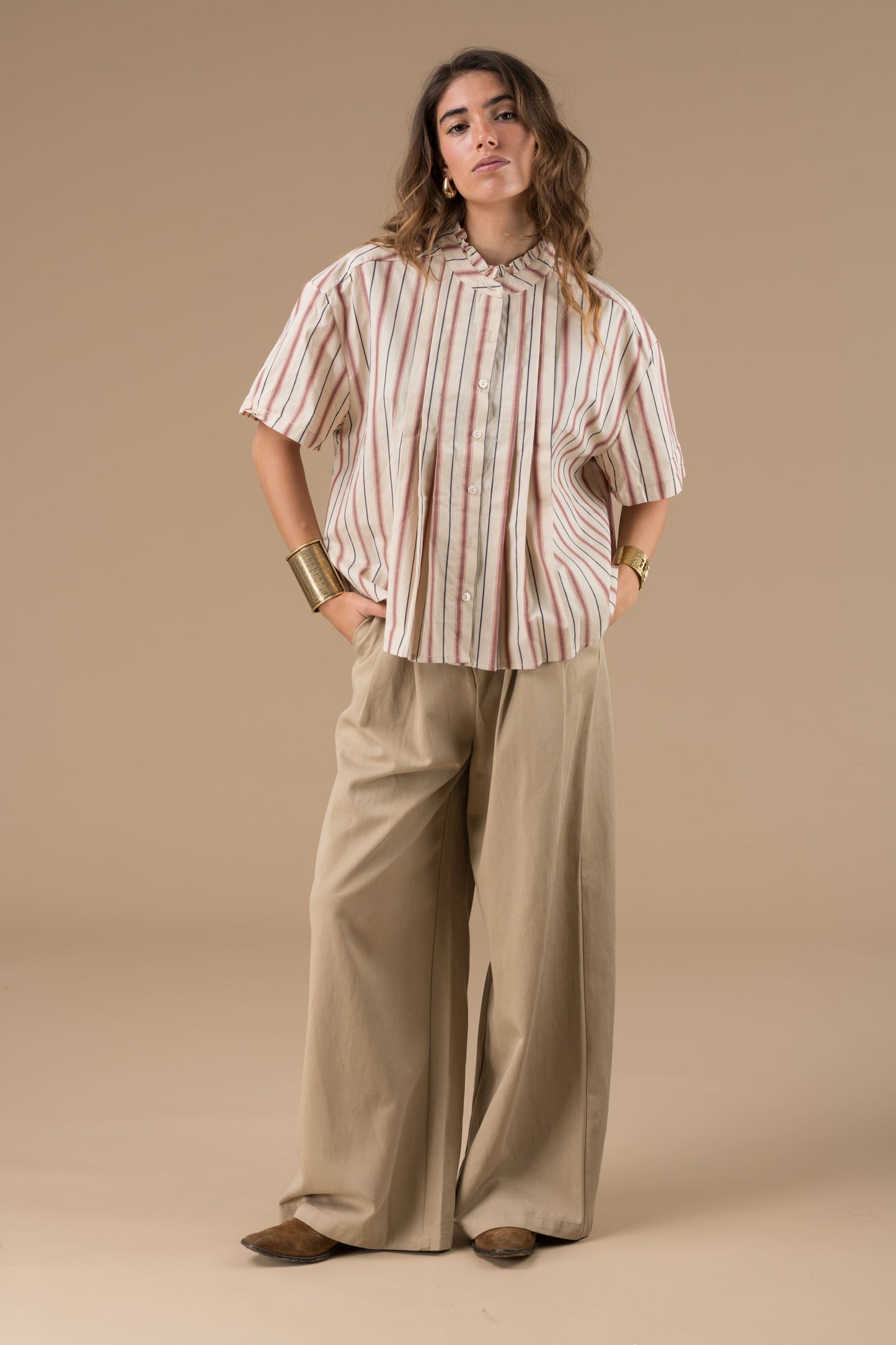 Chemise Jelena Rayures beiges et rouges