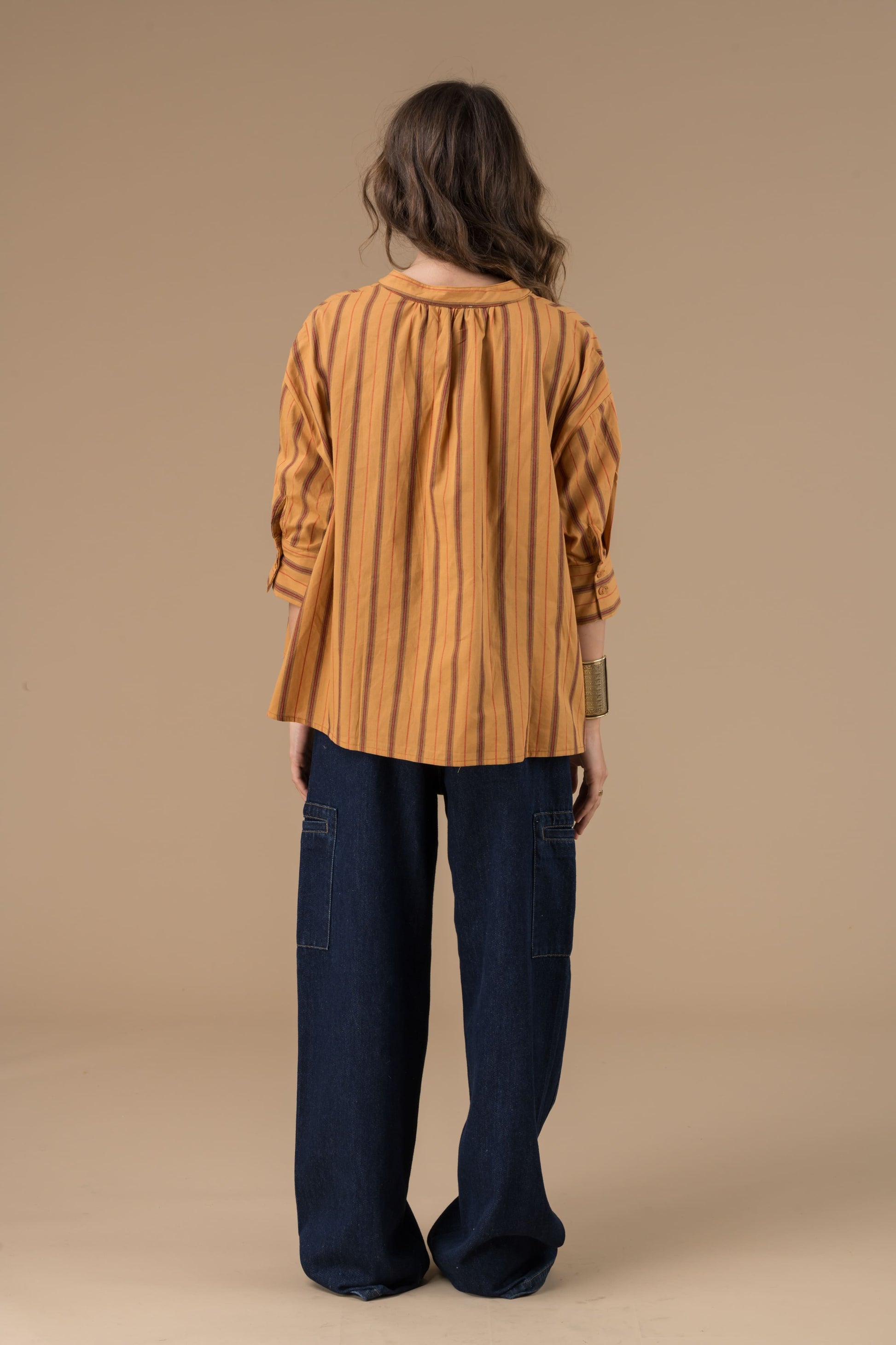 Blouse Cyrielle Rayures Camel et rouge