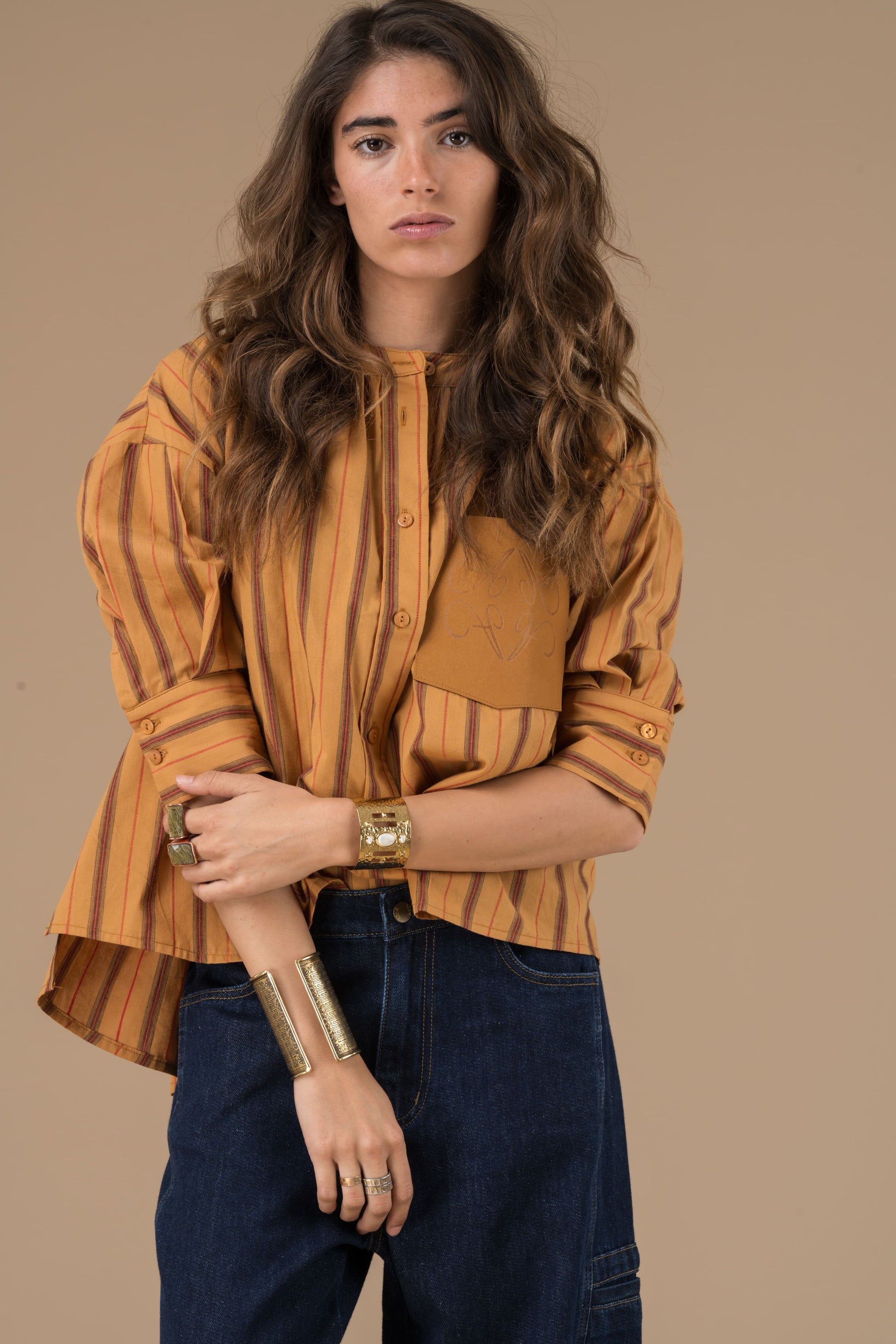 Blouse Cyrielle Rayures Camel et rouge