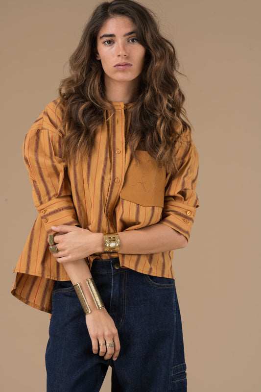 Blouse Cyrielle Rayures Camel et rouge