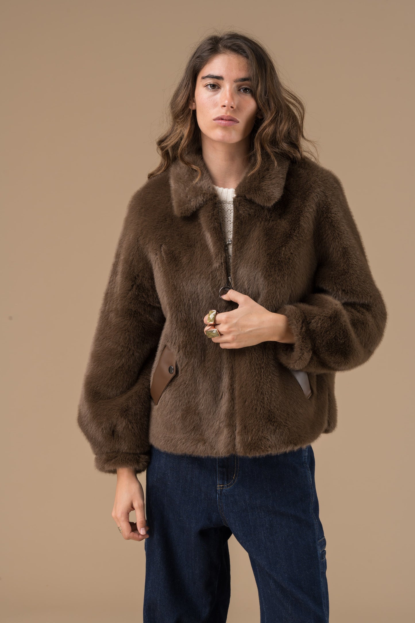 Manteau Natacha en fourrure façon velours