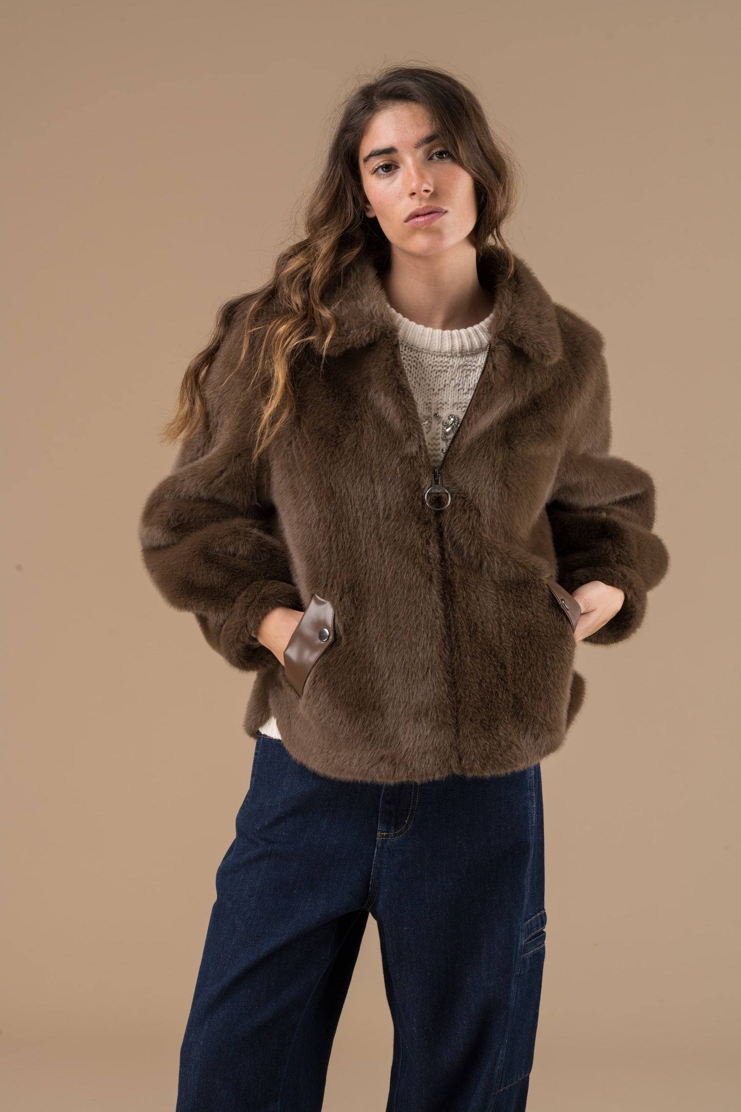 Manteau Natacha en fourrure façon velours