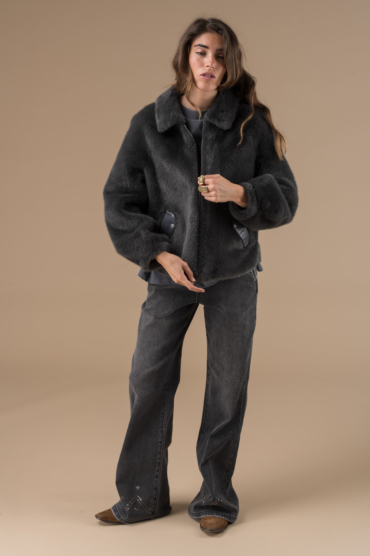 Manteau Natacha en fourrure façon velours