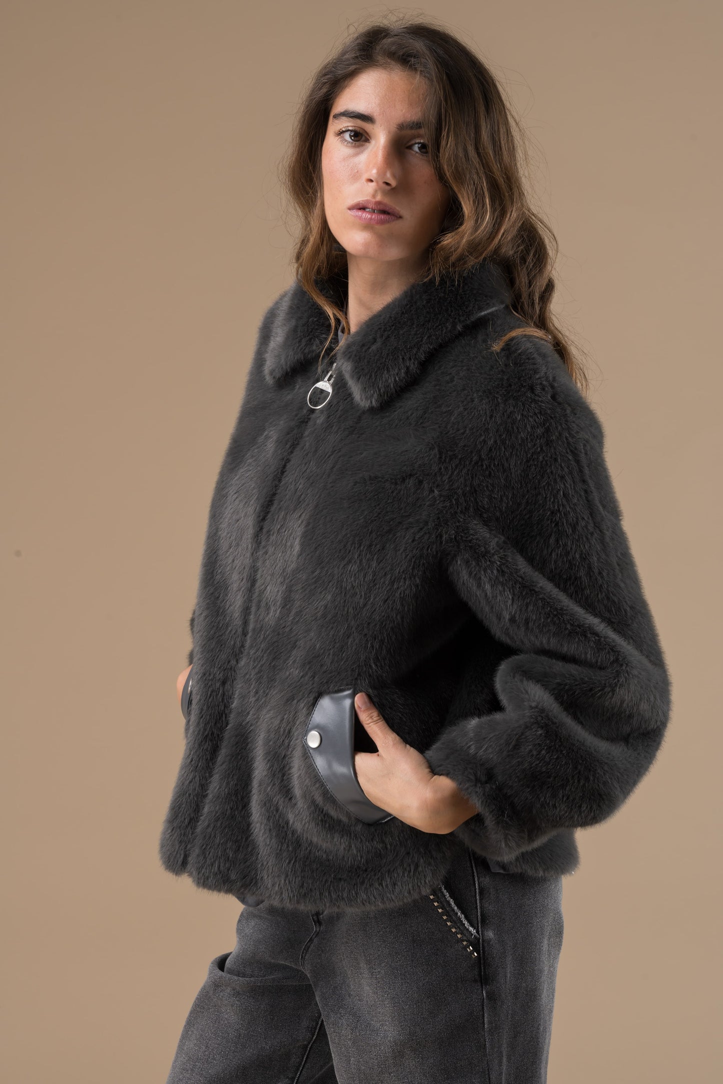 Manteau Natacha en fourrure façon velours