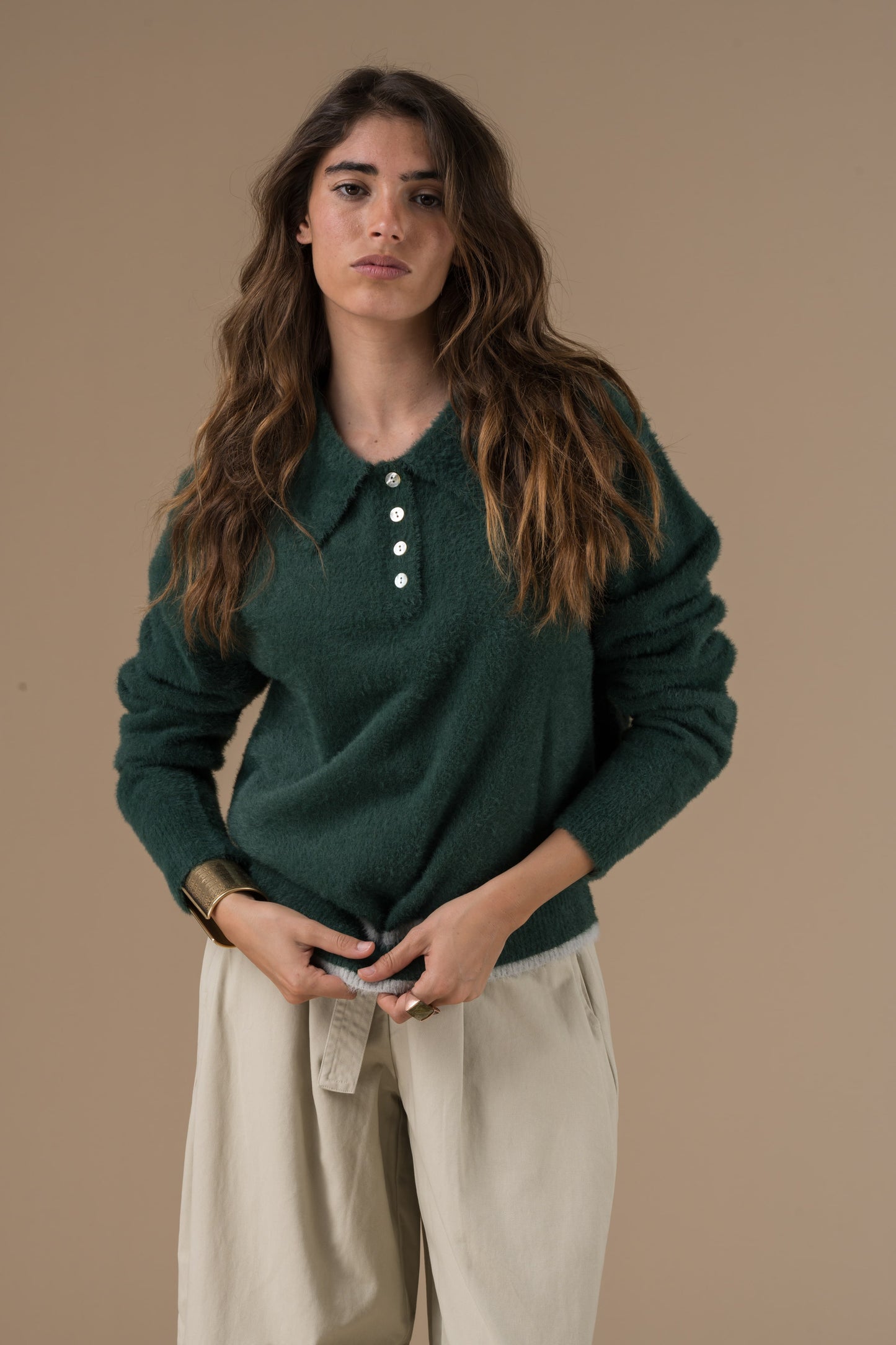 Pull Elwen manches longues à col boutonné