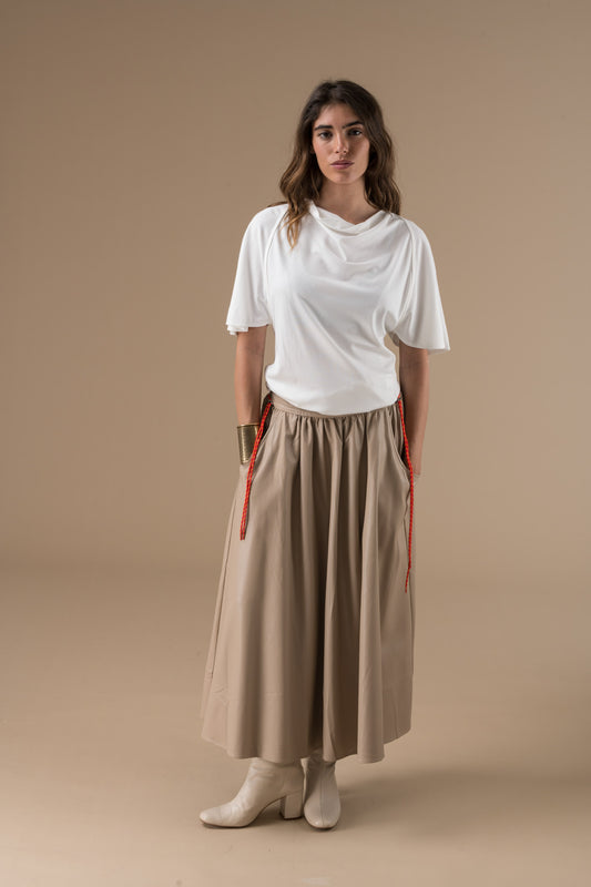 Jupe Acacia longue à imprimé feuillage taupe