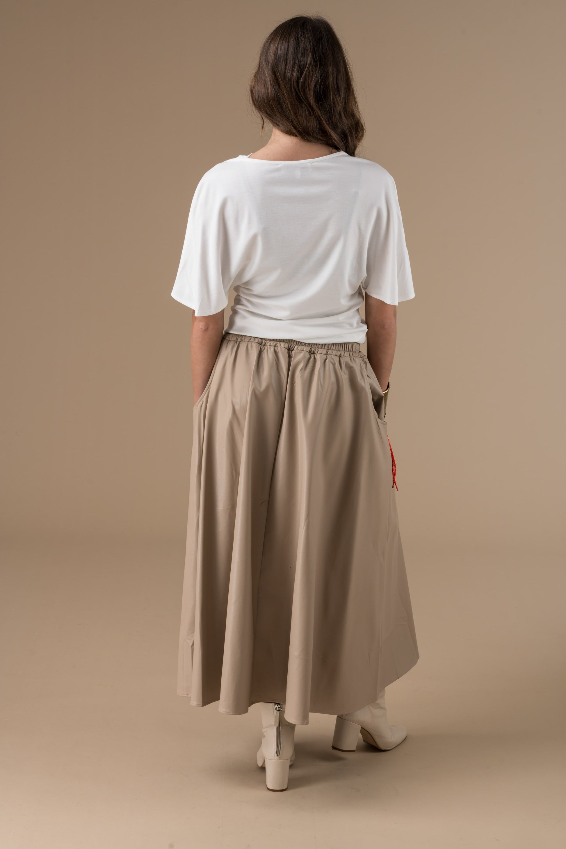 Jupe Acacia longue à imprimé feuillage taupe