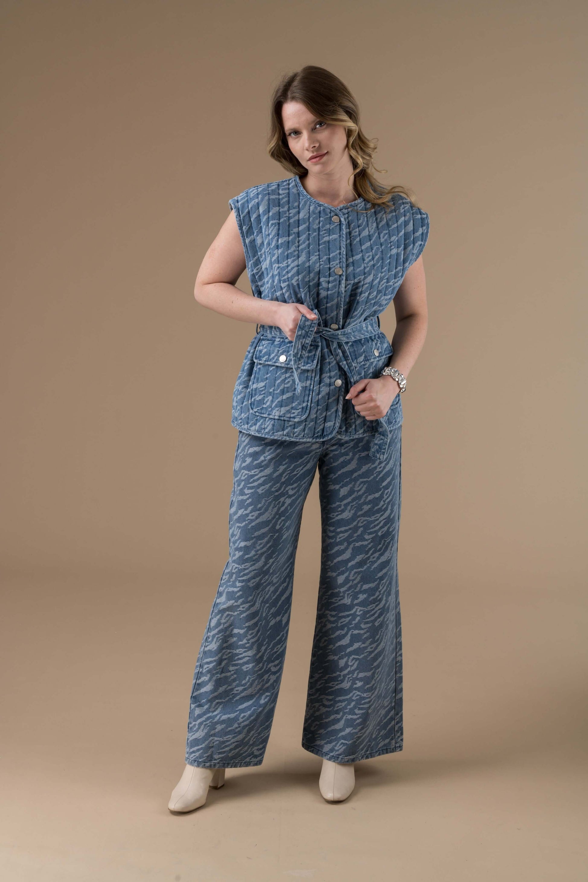 Profil Pantalon Terry coupe large et fluide, taille haute Denim