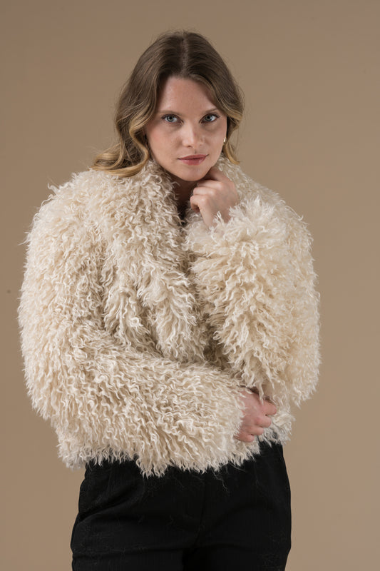 Manteau Aliana Ecru effet fourrure bouclée