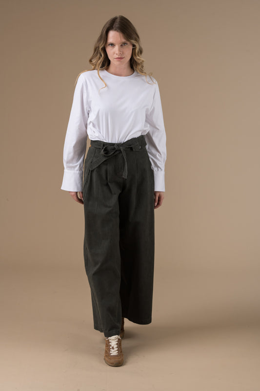 Pantalon Myriam taille haute en coton