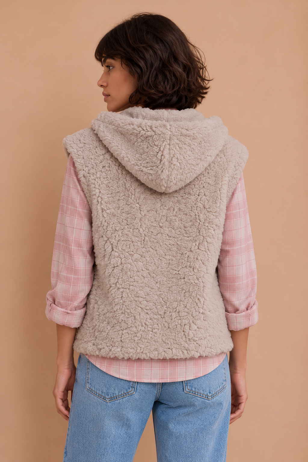 Veste sans manches à capuche en fausse fourrure Delia - Nude