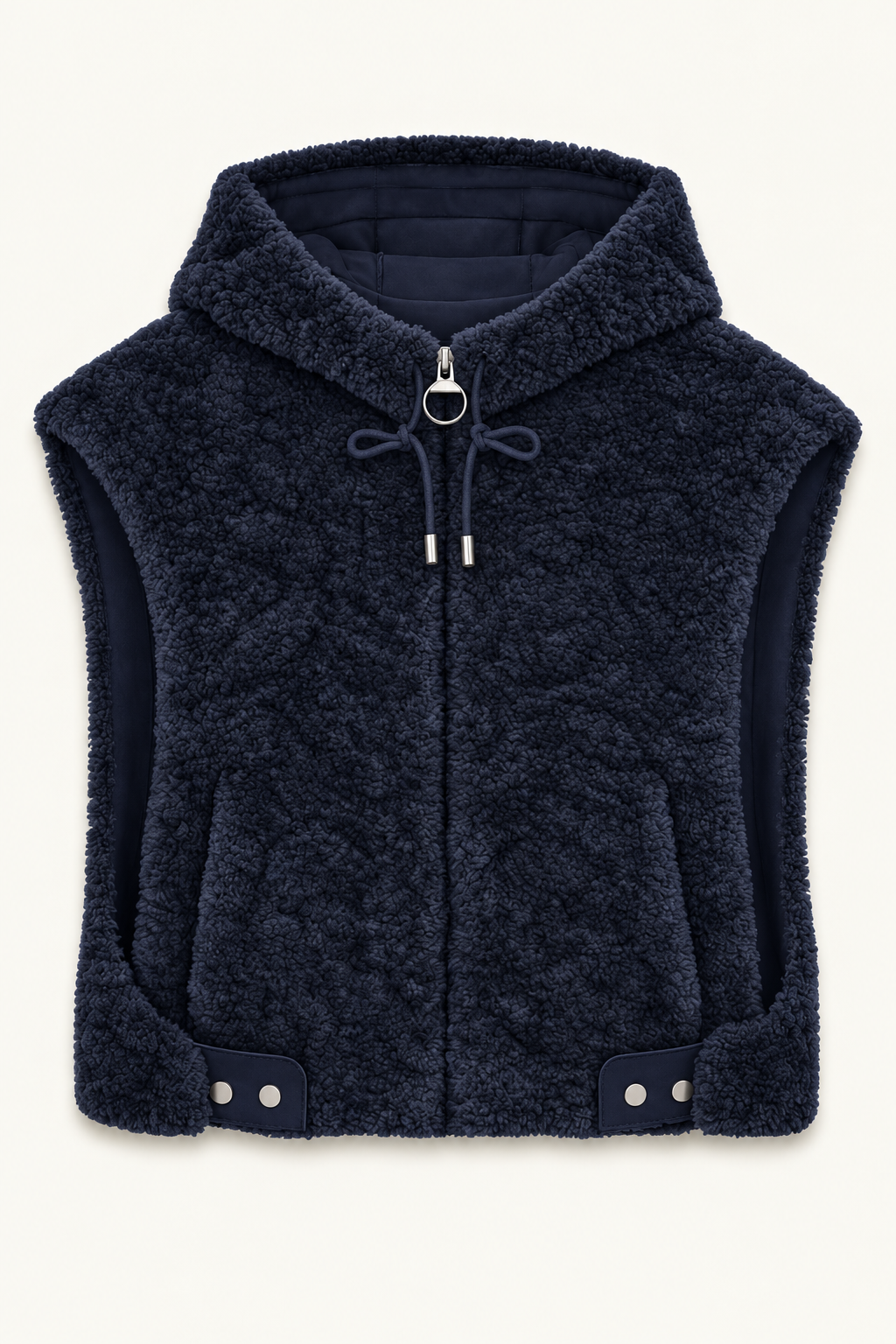 Veste sans manches à capuche en fausse fourrure Delia - Marine