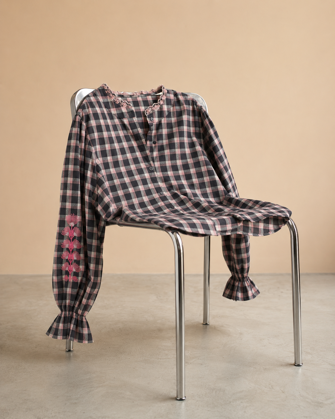 Chemise Kimber - Carreaux anthracite et rose