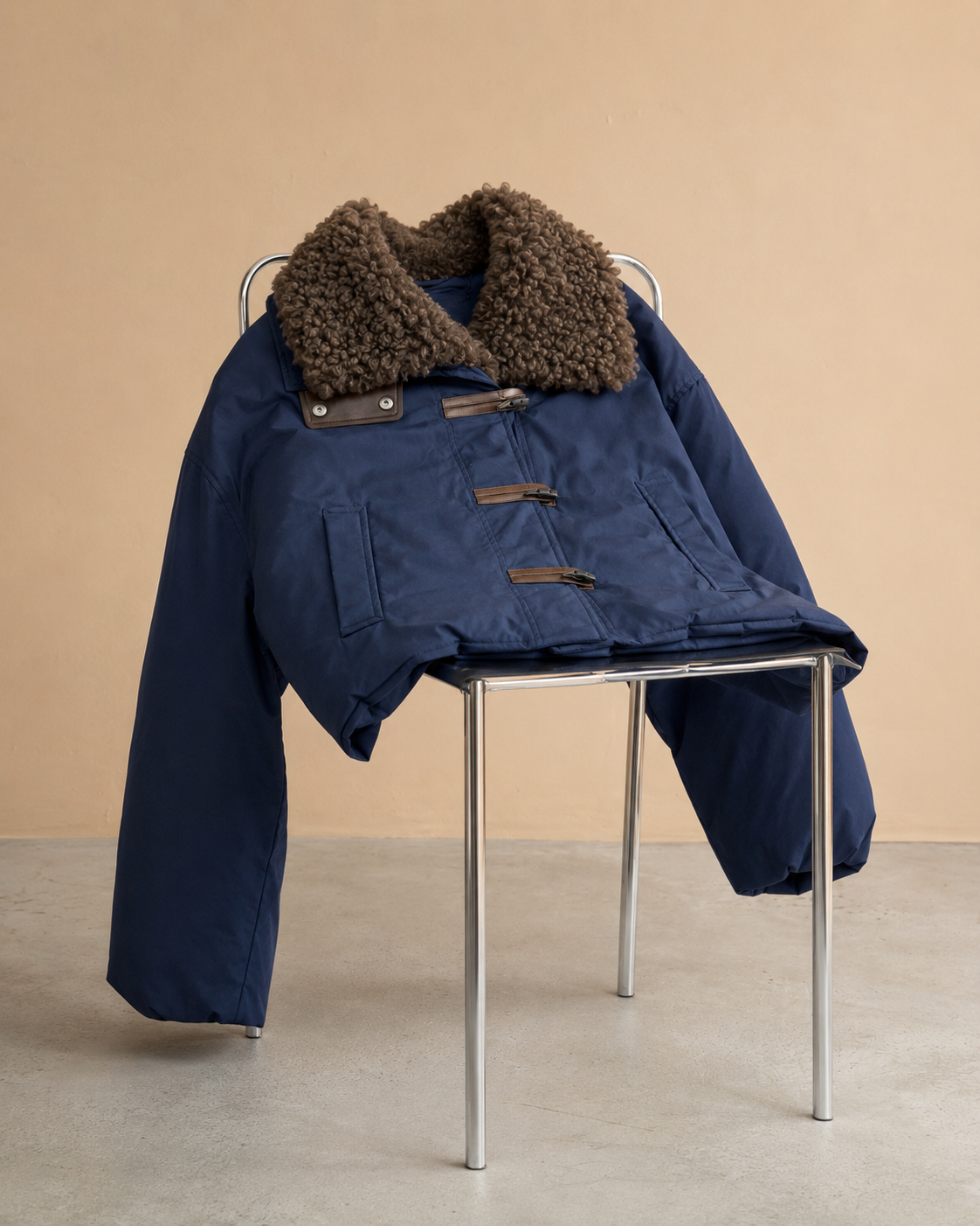 Bomber en laine col fausse fourrure Aurelio - Marine